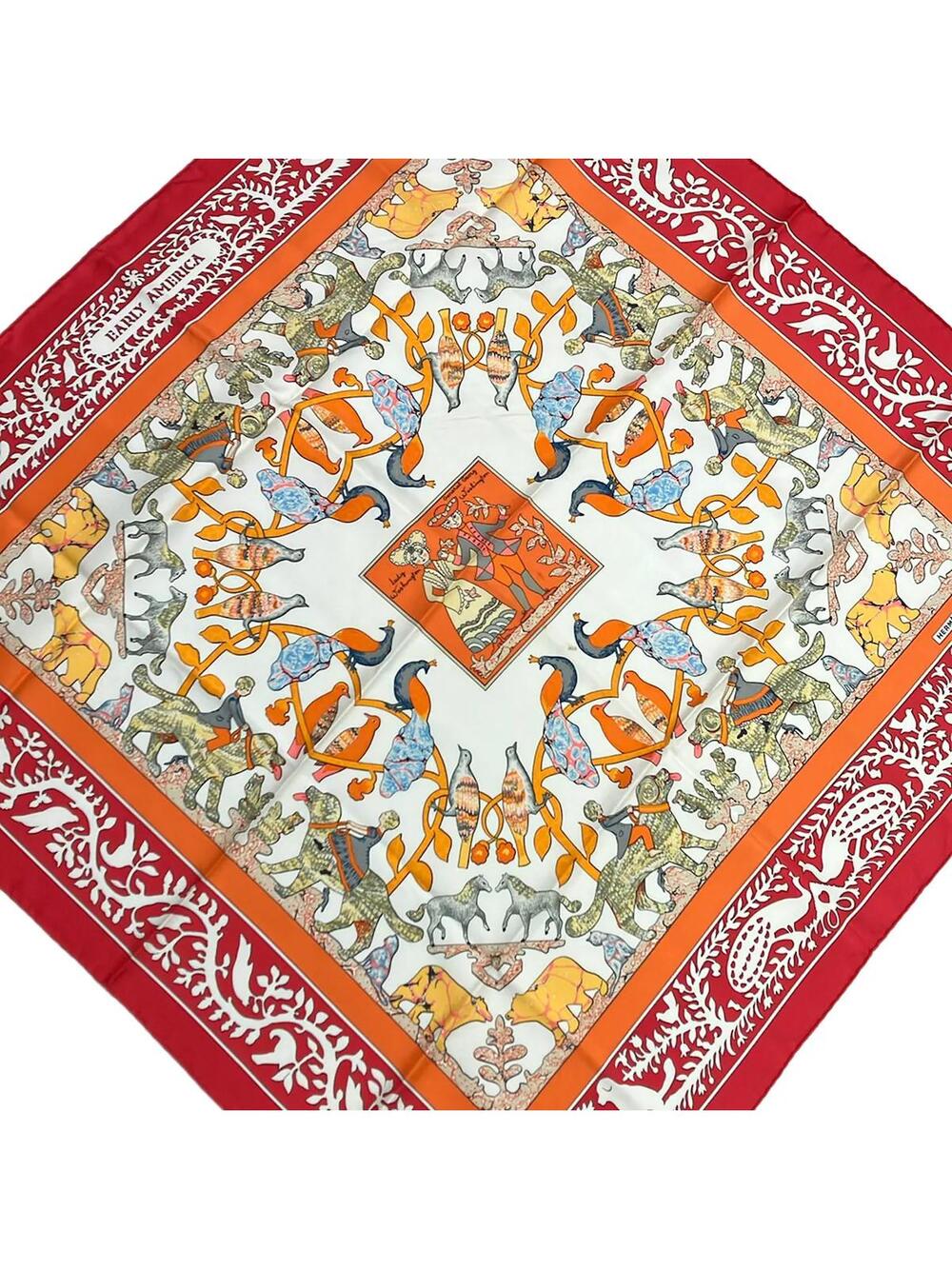 Hermes Carre 90 Red Orange Scarf #371940H54B